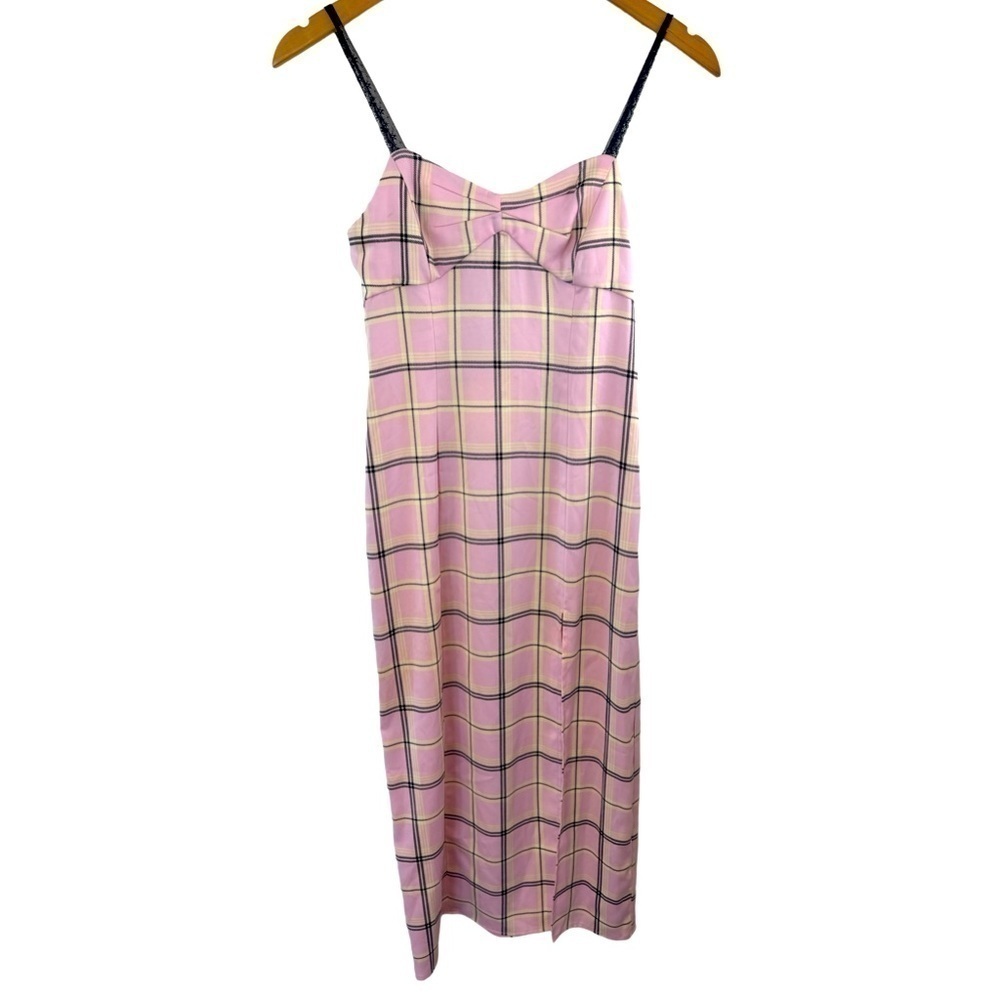 Urban Outfitters Cher Pink Plaid Satin Midi Dress - Picture 5 of 16